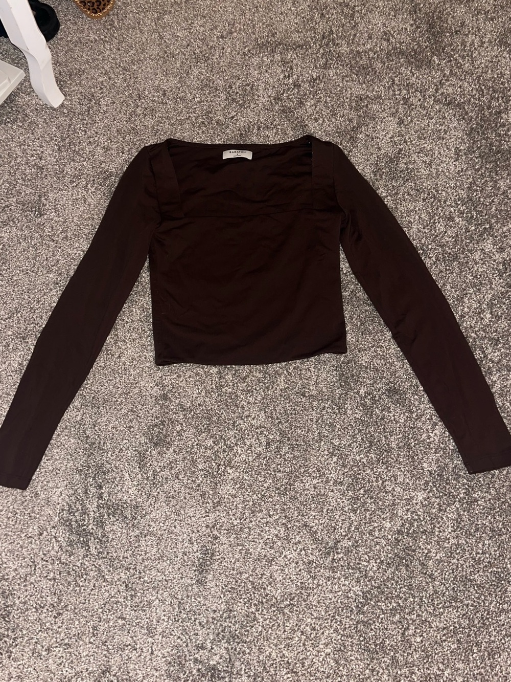 Babaton Brown Square-Neck Long Sleeve Top
